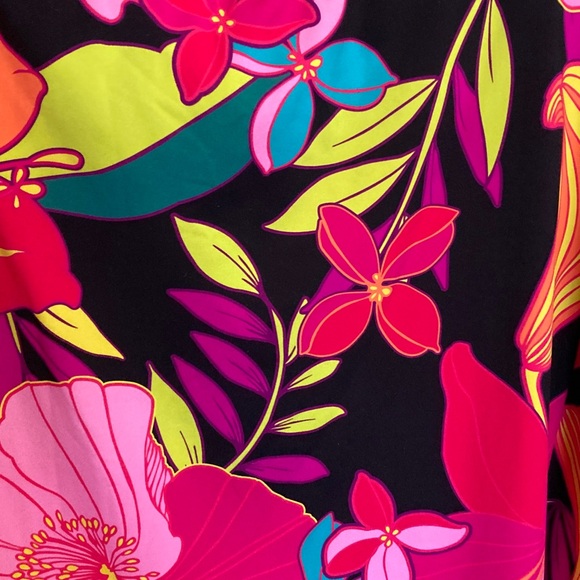 Trina Turk Bright Pink, Turquoise & Black Floral Swimwear Coverup - Picture 7 of 10